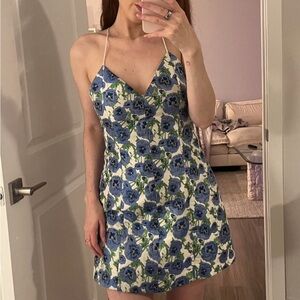 Alice + Olivia Blue and Green Floral Mini Dress